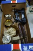 A mixed collection of items to include cast iron scales, Burmese decorative knives etc.