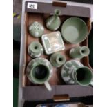 A Wedgwood sage green items to include: vases, lidded boxes etc