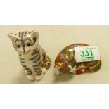 Royal Crown Derby paperweights: seated kitten & similar Sleeping Kitten(2)