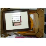 A collection of framed items to include: 3 D images, mirrors etc