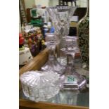 Lead Crystal Tall Flower Vase: together with pressed glass candlesticks & powder box(4)