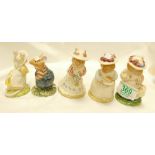 Royal Doulton Brambley Hedge figures: Mrs Eyebright, Mrs Apple, Lord Woodmouse, Wilfred Toadflax and