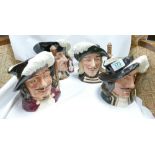 Royal Doulton large size character jugs: Athos D6439, Aramis D6441 (2nds), Portos D6440 (2nds) and