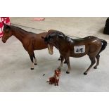 Beswick brown mare: 1811, the winner 2421 and a small seated fox (3)