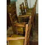 Oak Upholstered set of six ladderback chairs:
