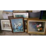 A collection of framed prints: x 6