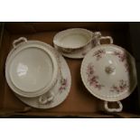 Royal Albert Lavender rose dinner ware: to include two lidded tureens, large oval platter, gravy