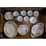 Royal Albert Lavender rose tea and dinner ware: to include veg dish, 6 saucers, 6 cups, 6 bowls,