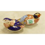 Royal Crown Derby paperweight pheasant: together with a quail, no stoppers(2)