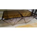 Copper effect glass topped coffee table: length 120cm x 71cm deep x 45cm high