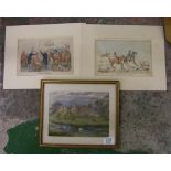 Two Hunting Theme Prints: together with framed landscape scene(3)