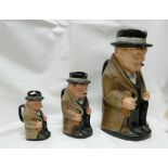 Royal Doulton Winston Churchill toby jugs: large , medium and small (3)