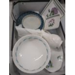 A mixed collection of items to include: Portmerion plates, Wedgwood blue flan dishes, Minton downing