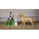 Beswick golden retriever together with Royal Doulton seconds figure Secret Thoughts: (2).