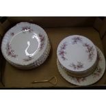 Royal Albert Lavender rose dinner ware: to include 8 dinner plates, cake plate , 9 side plates and a