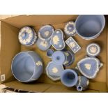 Wedgwood jasper ware items: to include planter, bowl, vases, lidded boxes etc
