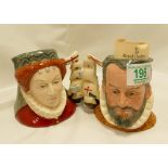 Royal Doulton small size character jugs Queen Elizabeth I: D6821 and King Phillip of Spain D6822