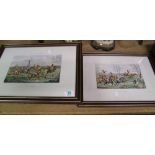 Two Colour Framed Hunting Theme Prints: H Alken titled Slap at a Brook & Getting Over(2)