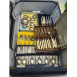 A collection of boxed and cased silver plated knifes: and cutlery