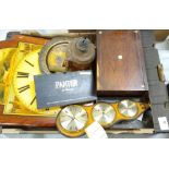 A mixed collection of items to include a barometer: distressed Edwardian box, decorative clock,