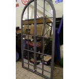 A very large steel french window effect mirror:m height 167cm width 90cm