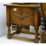 Oak Carved Small Storage Stool: