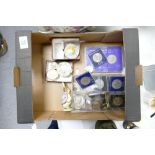 A large Collection of commemerative items to include: coins, enamelled boxes etc