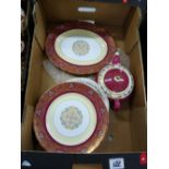 A collection of Tuscan Falaise patterned dinner plates: oval platter and teapot ( 1 tray)