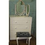 Alston Furniture Modern White Chest of 3 drawers: with matching mirror & stool(3)