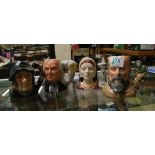 Royal Doulton Small Character jugs: Rip Van Winkle, Benjamin Franklin, George Tinworth & seconds