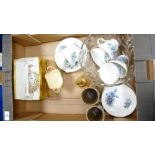 A mixed collection of items to include: Wedgwood Clio patterned mantle clock, Crown Trent floral