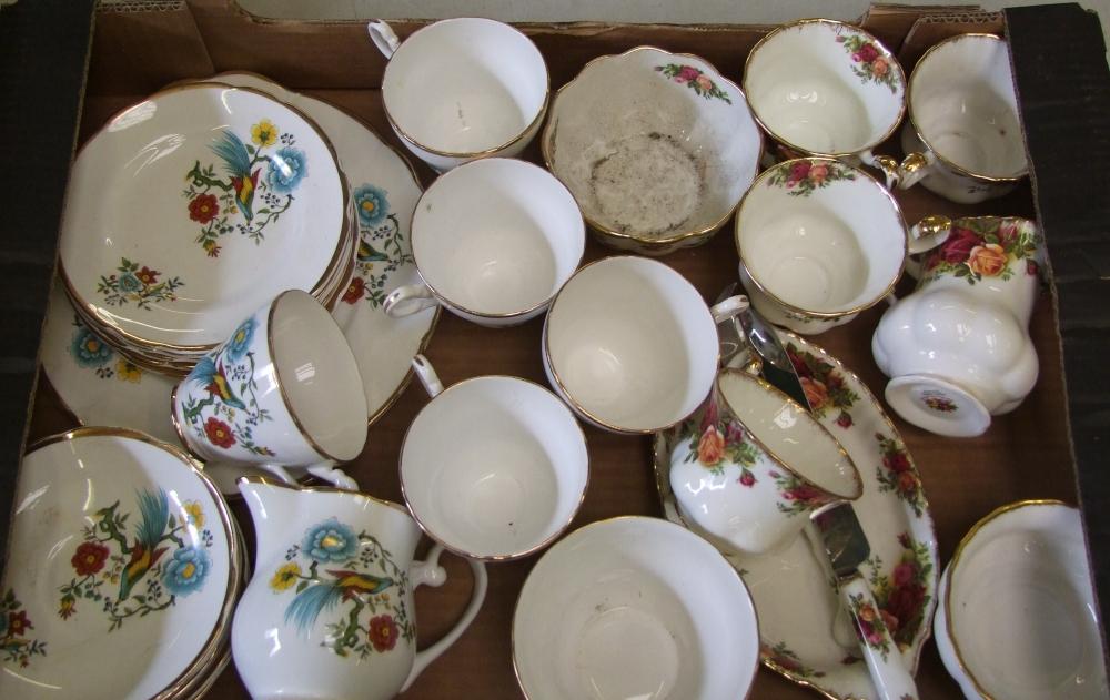 Royal Albert old country roses cups: knifes, oval dish bowl together with a peacock design part