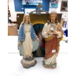 Two Large Religious Figures: together with Similar themed Print(3)