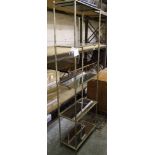 Distressed wrought iron shelving unit: with mirrored shelves ( 1 shelf broken)