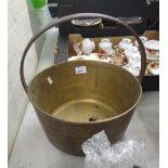 A large, heavy Victorian brass jam pan: