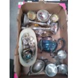 silver plated and metal items to include: tankards, teapot, candlesticks, gallery tray etc