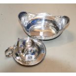 Silver plated chamberstick and decorative basket: