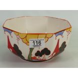 Wedgwood Bizarre By Clarice Cliff Footed Bowl: in The Summer House Design, diameter 19cm.