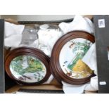 A mixed collection of items to include: decorated wallplates, dipped Wedgwood jug,