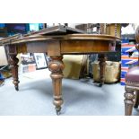 Large Victorian Mahogany D End Wind out table: on fluted legs with additional 3 leaves,