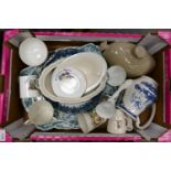 A mixed collection of items to include: Early Blue & White items, Goss Shielded ware,