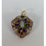 High carat gold enamel ruby & opal art nouveau pendant: Enamel damaged / missing.