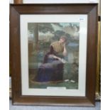 Oak Framed Print of Lady in Landscape: 65 x 54cm