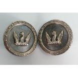 Two large military belt buckles or similar: Measuring 52mm wide, the fronts are silver or plated,