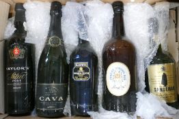 A collection of Port and Cava Sealed bottles: together with Bass empty bottle