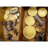 A Collection of two tone Poole Pottery Tea & Dinner Ware to include: Plates, Jugs Bowls, Cups,