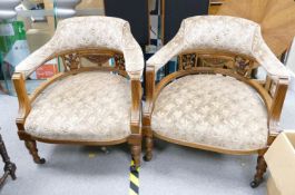 Edwardian Walnut Framed Tub Chairs(2):