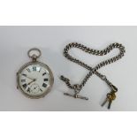 19th century Silver pocket watch with silver Albert chain: chain 50g.