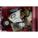 A mixed collection of items to include: ornamental clocks, cased cutlery, ornaments,