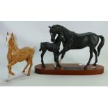 Beswick Palomino Prancing Arab (nip to ear) 1261 & Black Black Beauty & Foal( un glued from